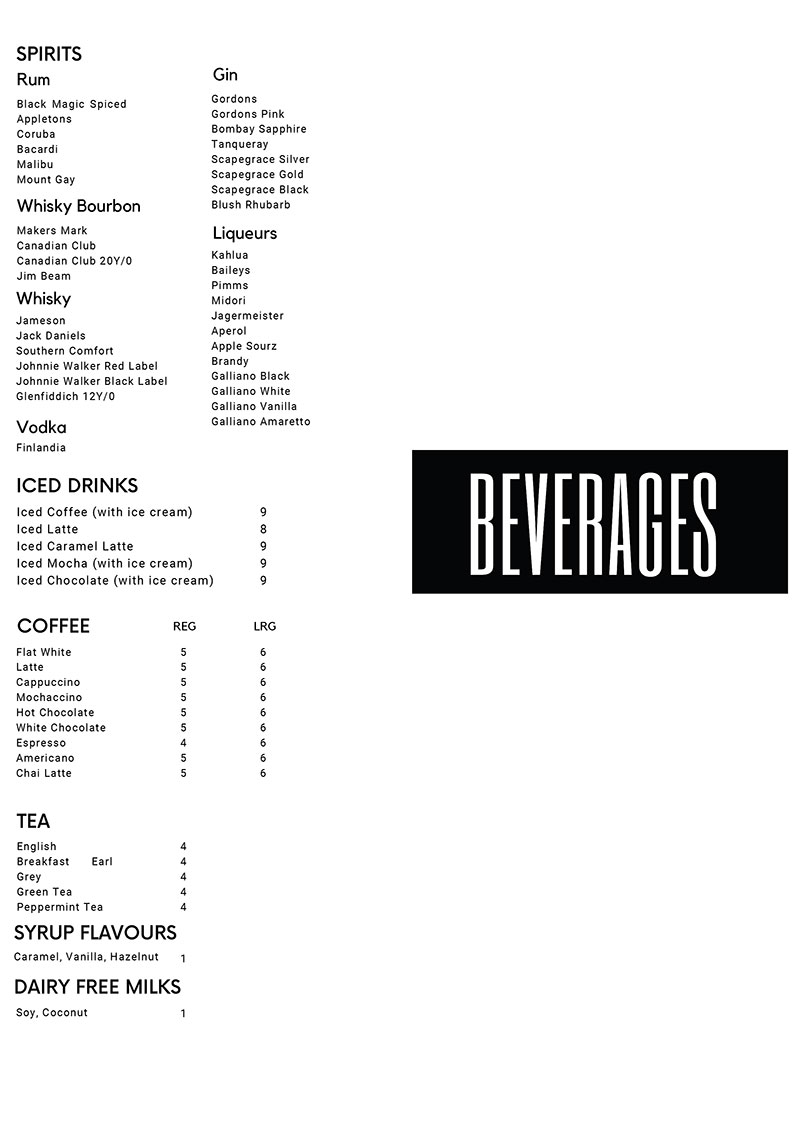 3 levels drinks menu